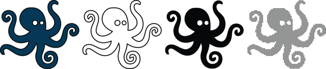 Vector set of colorful octopus illustrations in various styles © HRITISIDDIKI