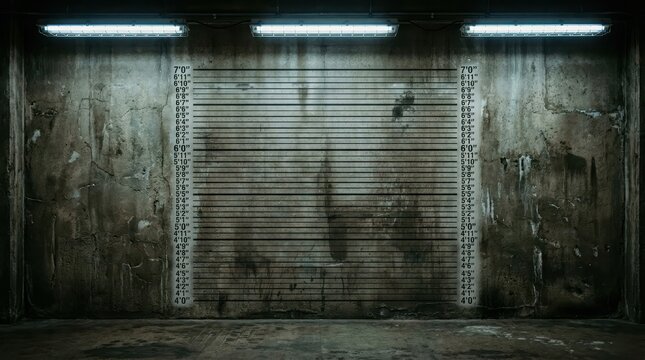 Grunge mugshot background with height chart measurement scale
