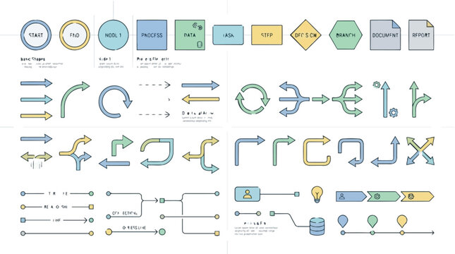 Hand drawn flowchart elements and infographic design icons set