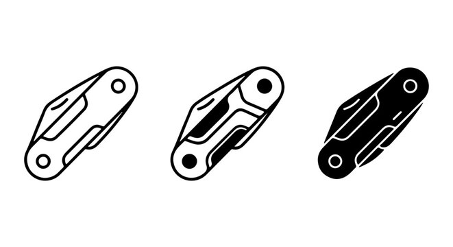 Compact Pocket Knife Icons, Folding Utility Tool Vector Set, Outdoor Survival Gear Graphics