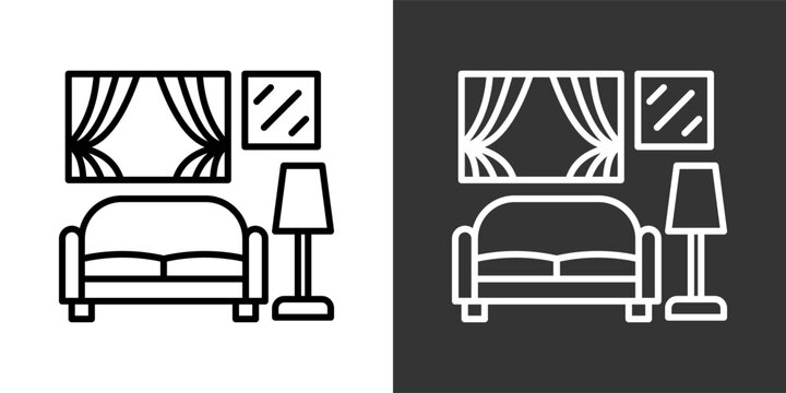 Interior Black And White Icon Set Collection Pack Vector Illustration