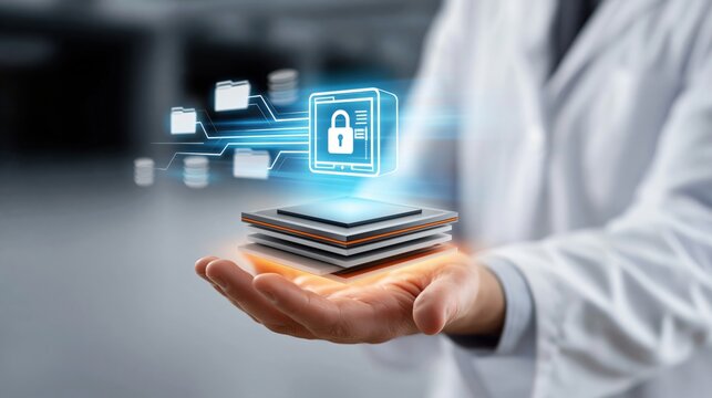 Doctor's Holographic Interface with Memory Chip and Data Vault