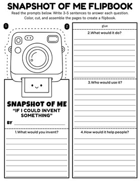 Snapshot of Me Flipbook Craft for Grades 2&ndash;3 | Back to School Writing Prompts All About Me Activities Camera-Themed Personal Narrative Project Self-Reflection Journal Beginning of Year Writing Craft a
