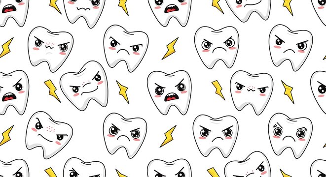 Grumpy Teeth: A Kawaii Cartoon Pattern