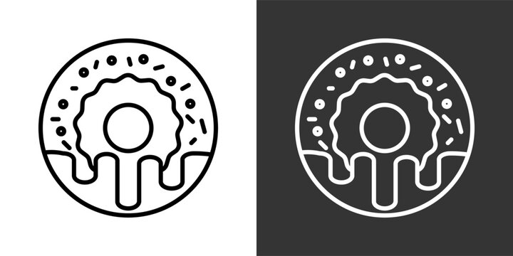 Donut White And Black Icon Set Collection Pack Vector Illustration