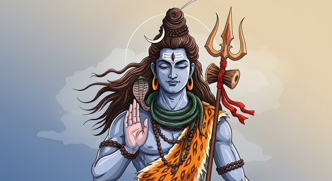 Serene Divinity: A Vibrant Illustration of Shiva