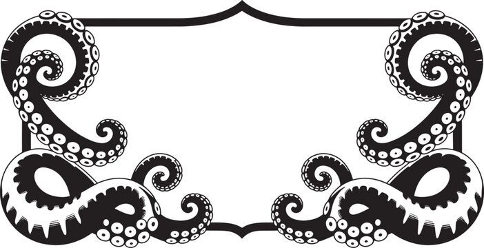 Nautical octopus tentacles frame design for decorative border vintage style sea monster illustration.