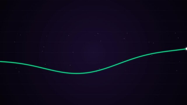 Abstract neon green wave line with glowing particles on dark background