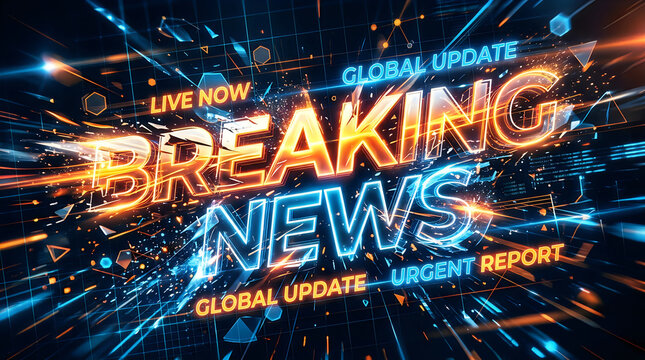 Breaking news neon sign with urgent report and global update