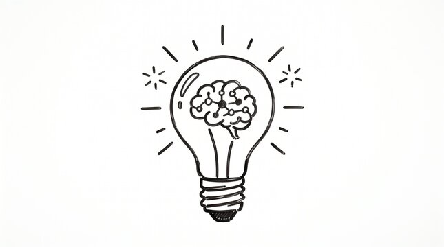 Creative hand-drawn lightbulb containing a digital brain network, representing brilliant business ideas, artificial intelligence, innovation, and mindset.