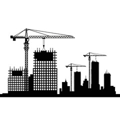 Obraz premium Silhouette skyline with construction cranes building skyscrapers