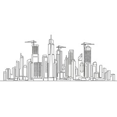 Fototapeta premium Minimalist Cityscape Line Art: Outline of Skyscrapers and Buildings