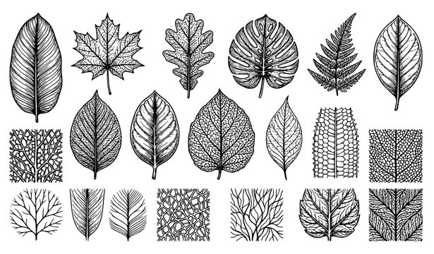 Leaf Vein Skeleton Texture Vector Collection Botanical Cell Pattern Set