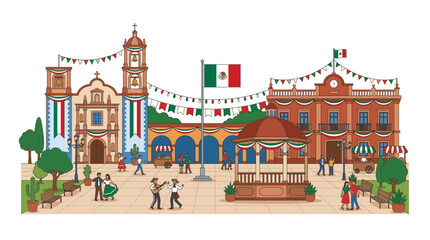 Fototapeta premium Traditional Town Square Celebration with Festive Decorations and Community