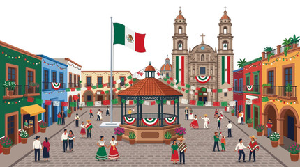 Naklejka premium Traditional festive town square with colonial architecture and vibrant decorations