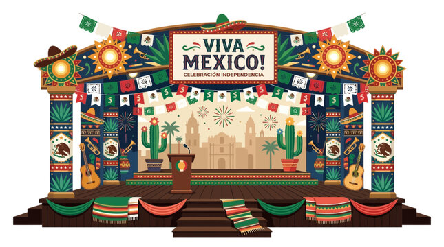 Festive Outdoor Stage with Traditional Cultural Decorations and Vibrant Ornaments