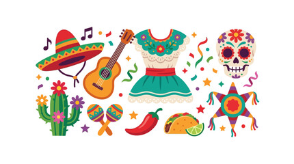 Naklejka premium Vibrant Traditional Festive Elements Flat Vector Illustration Collection