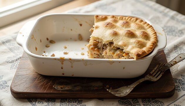 Homemade Chicken Pot Pie in a White Baking Dish