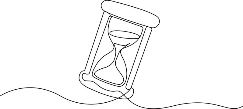 Continuous line drawing hourglass, sand timer icon, minimalist time concept, vector illustration