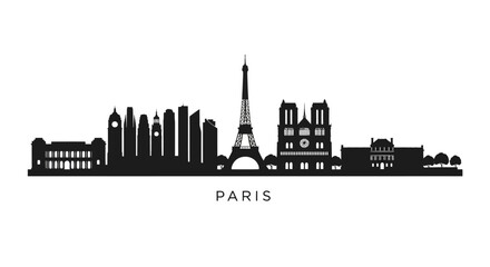 Fototapeta premium Paris City Skyline Silhouette Vector Illustration, Black and White