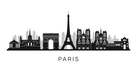 Obraz premium Paris cityscape silhouette: iconic landmarks in monochrome