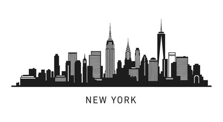 Fototapeta premium New York City Skyline Silhouette - Black and White Vector Illustration