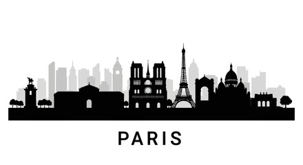 Obraz premium Paris skyline silhouette with landmark icons, vector illustration.