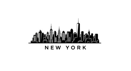 Fototapeta premium New York City Skyline Silhouette - Black and White Vector Illustration