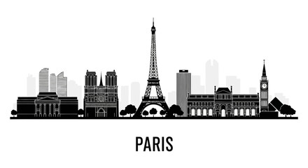 Obraz premium Paris skyline silhouette, famous buildings illustration, travel concept
