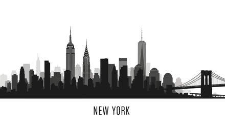 Fototapeta premium New York City Skyline Silhouette - Monochrome Illustration