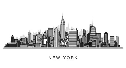Obraz premium New York City Skyline Silhouette - Monochrome Vector Illustration