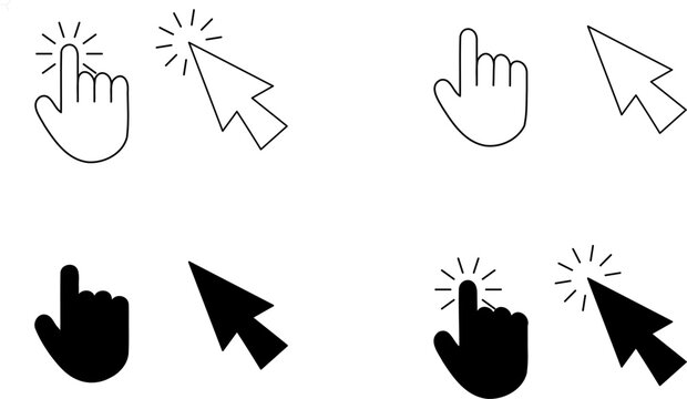 Computer mouse click cursor black arrow icons set and loading icons. Cursor icon. Vector illustration. Mouse click cursor collection. Transparent EPS version.