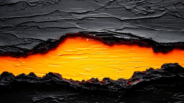 Close-up of Molten Lava Flow with Charred Black Crust and Bright Orange Hue, High-Temperature Volcanic Eruption Scene