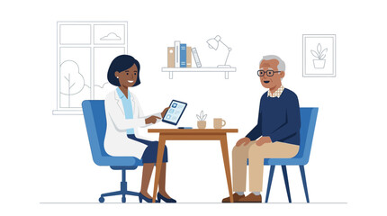 Fototapeta premium Doctor Explaining Medical Results to Senior Patient with Tablet