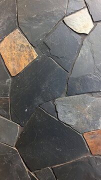 Close-up of Irregular Multicolored Slate Stones for Landscaping or Interior Decoration