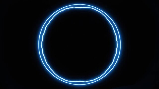 Blue glowing neon energy wave expanding circular rings on black