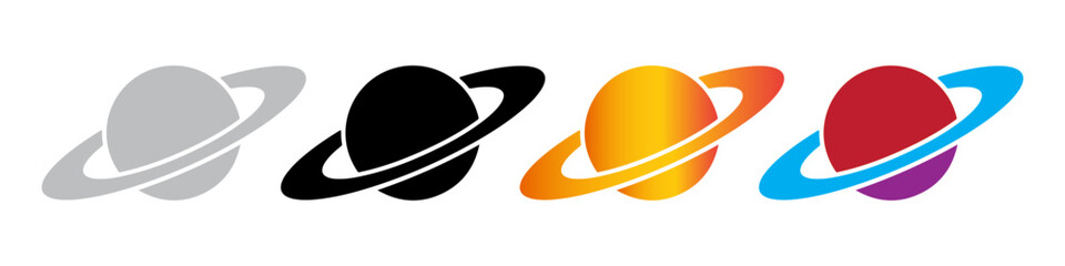 Planet Saturn with planetary ring icon, logo, symbol, clipart vector illustration. PNG. Editable stroke. Saturn icon on white background. © Newton