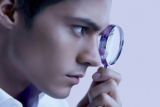 An investor reviews a portfolio of startups with a magnifying glass, carefully examining the potential risks and rewards. The image is set against a clean, minimalistic background, allowing for