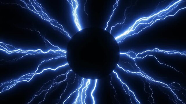 Abstract blue electrical energy surge with expanding circular rings