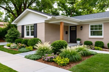 Obraz premium Modern house exterior with updated landscaping and front yard