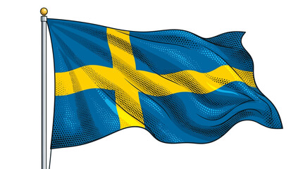 Waving blue and yellow swedish flag in retro halftone style © Royal Studio