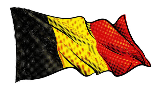 National flag of belgium waving in halftone pop art style
