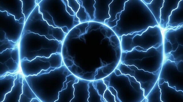 Electric blue lightning with expanding circular rings of energy