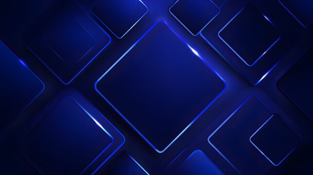 Abstract Blue Geometric Squares with Neon Glow.