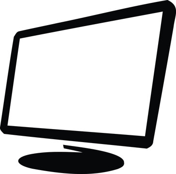 Stylized flat graphic illustration of a modern computer monitor on a stand shown from a low angle
