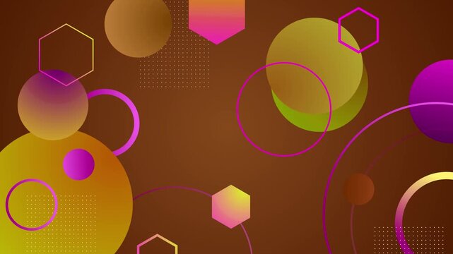 Abstract background with gradient circles hexagons and dotted patterns animation