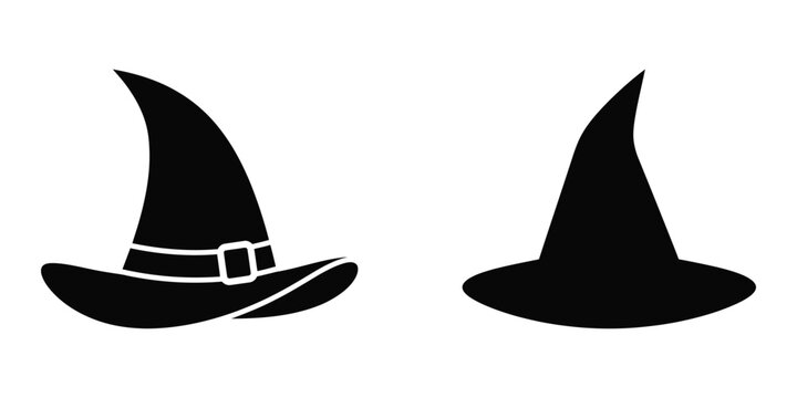 Halloween witch hats black silhouettes for spooky decorations and costumes