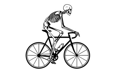 Obraz premium Skeletal Cyclist Riding Bicycle Silhouette in Dark Minimalist Vector Illustration