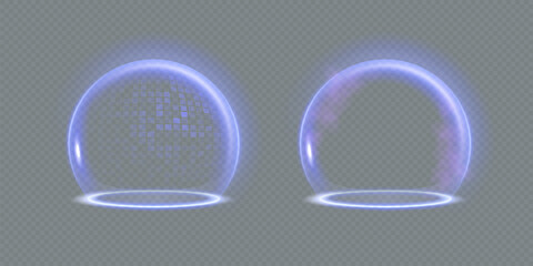 Sphere shield abstract energy protection spheres. Force field globe shell. Dome barrier technology vector set © kume111000