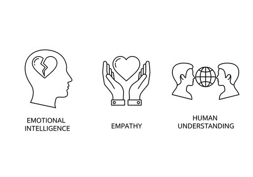 Set of icons representing emotional intelligence, empathy, and human understanding isolated on white background